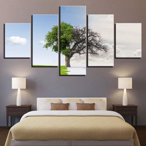 Wall Art HD Prints Home Decoration Tree Landscape Canvas Painting 5 Pieces Modular Pictures Bedside Background Artwork Poster