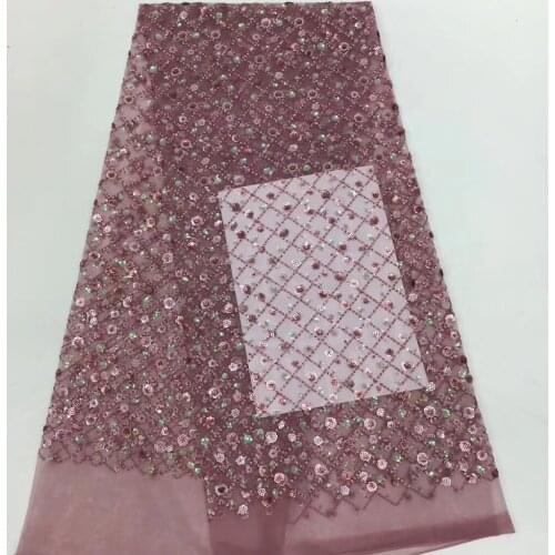 African Lace Fabric Embroidery 2021 High-quality Nigerian Lace Fabric And Sequins Wedding Dress D3849