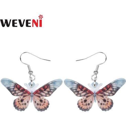 WEVENI Acrylic Spot Brown Papilio Memnon Butterfly Earrings Print Insect Animal Dangle Drop For Women Girls Vintage Gift Jewelry
