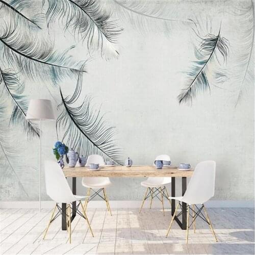 Milofi custom large wallpaper mural Nordic style background wall simple elegant mural blues feathers