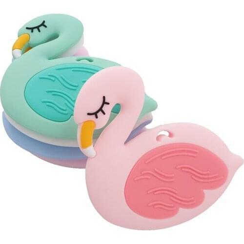 Chenkai 10PCS Silicone Flamingo Teether Baby Animal Bird Teether For DIY Baby Nursing Chewing Teether Chain Pendant Necklace Toy