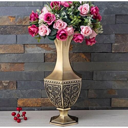Zinc alloy creative European retro hexagonal vase metal crafts home living room decoration decoration housewarming gift