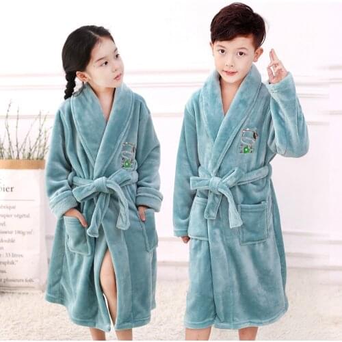 New Promotion Childrens Bathrobes Winter Boys Nightgown Super Soft Girls Lengthened Thick Flannel Pajamas Kids Bathrobe
