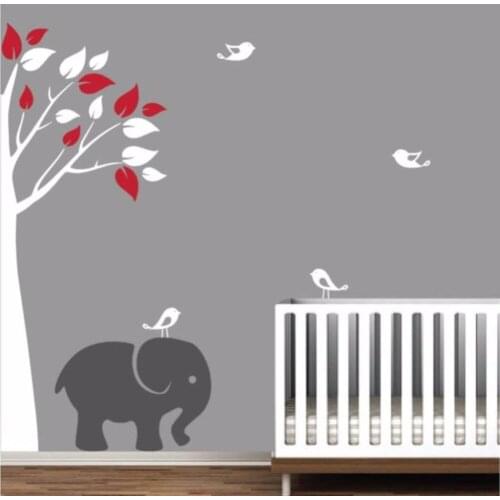 Baby Nursery Wall Stickers Jungle Tree With Elephant Removable Wall Decals Living Room Bedroom Decoration diy Style Decal ZA824