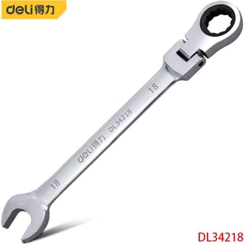 Deli DL34218 Movable Head Combination Wrench Specification 18mm Ratchet WrenchChrome Vanadium Steel Material Hand Tools Polished