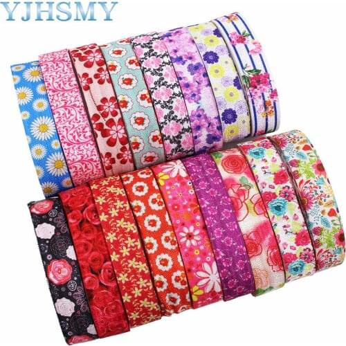 E-20421-677,10yards 5/8'' flowers Ribbon Elastic Foldover Elastics Stretch Hair Ties Headbands for Baby Girls Hair Bow