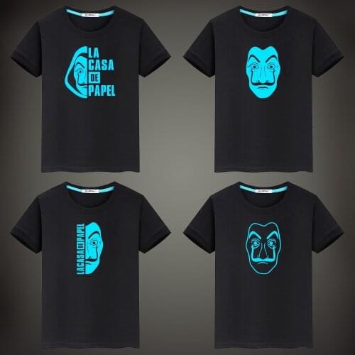 La casa de papel Fluorescent Luminous Men Tshirt Money Heist TV Womem Short Sleeve Cotton Tshirts Funny Boys T-Shirt Tops