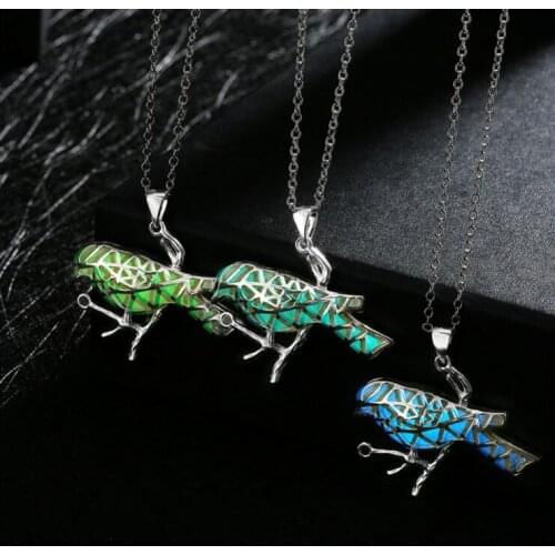 Fluorescent accessories hollow-out bird pendant luminous necklace