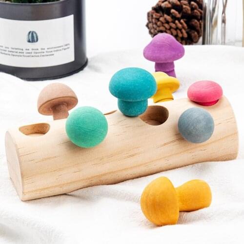 Early Childhood Educational Wooden Toy Mushroom Harvesting Wooden Matching Puzzle Catching and Feeding Game