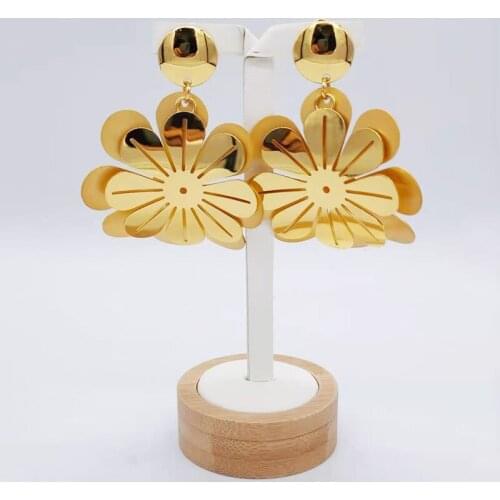 Exquisite African Metal Drop Fashion Gold Color Flower Cluster Clear Crystal Zirconia Earring for Women Jewelry