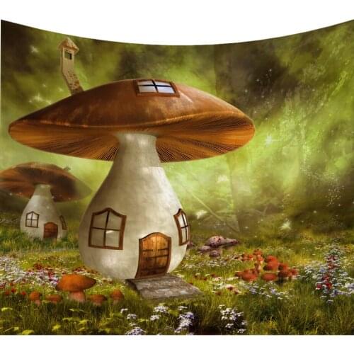 Creative 3D Printing Mushroom House Tapestry Wall Hanging Bed Spread Beach Towel Table Cloth Yoga Mat 250CM*180CM Large Size