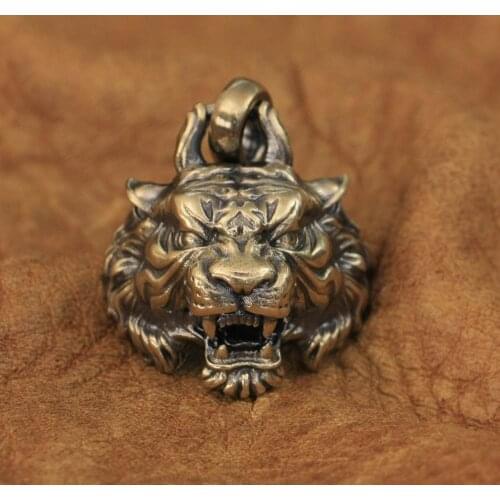 LINSION High Details Brass Tiger Pendant Mens Biker Punk Pendant BR143 JP