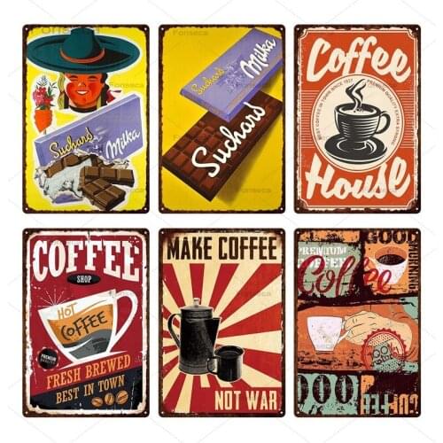 Hot Coffee Chocolate Metal Plates Metal Tin Sign Home Wall Art Craft Poster For Bar Cafe Pub Decoration Iron Painting 20x30cm