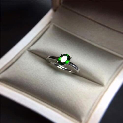 Fashion women ring Semi-precious stones silver gold inlaid natural diopside wedding Ring for woman
