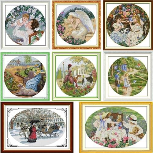 Needlework Counted Cross Stitch Lady and Dog DMC 11CT 14CT Print Stamped Cross Stitch Kit Cross-stitch Kit Embroidery Decor Sets