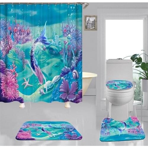 Bathroom Decor Waterproof Shower Curtain Set Toilet Cover Non-Slip Bath Mat Rug Carpet Toilet Seat Bathroom Accessories Washable