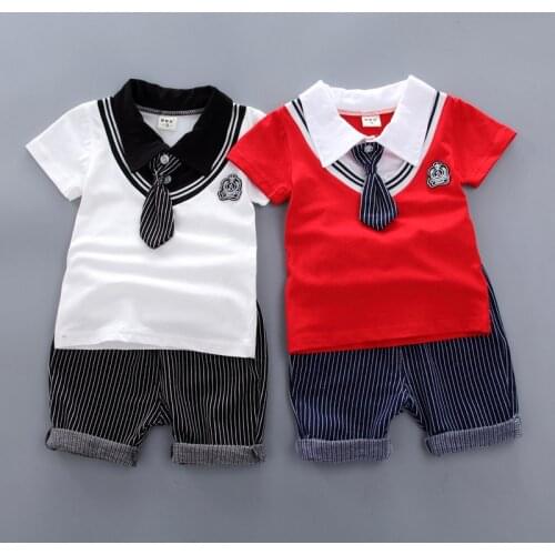 2019NEW Toddler Infant Newborn Summer Baby Girls Boy Clothes Short Sleeve Bear Overalls Suit Outfits 2pcs Sailor sets navy set