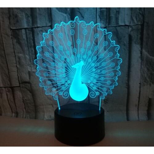 Novelty Peacock Shape 3D LED Night Light 7 Color Changing Animal Peafowl Table Lamp Home Decor Gifts Lampara Sleep Light Fixture