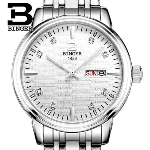 Switzerland mens watches luxury brand Wristwatches BINGER ultrathin Quartz clock full stainless steel glowwatch B3036