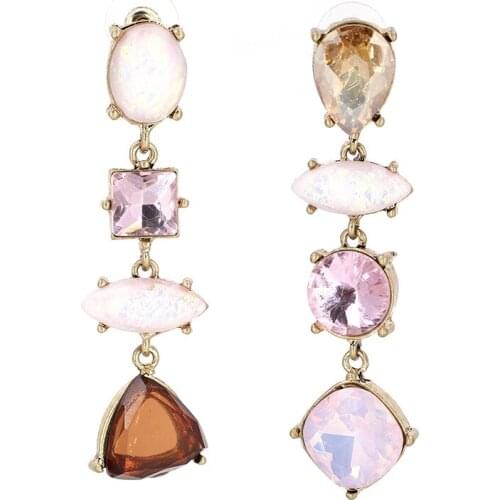 New Design Asymmetric Earrings For Women Trendy Bijoux Multicolor Rhinestone Crystal Geometric Earrings Fashion Jewelry