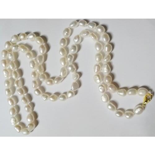 80cm 30'' 9mm white baroque real Pearl necklace gold clasp natural Freshwater PEARL Women Jewelry 35cm 17
