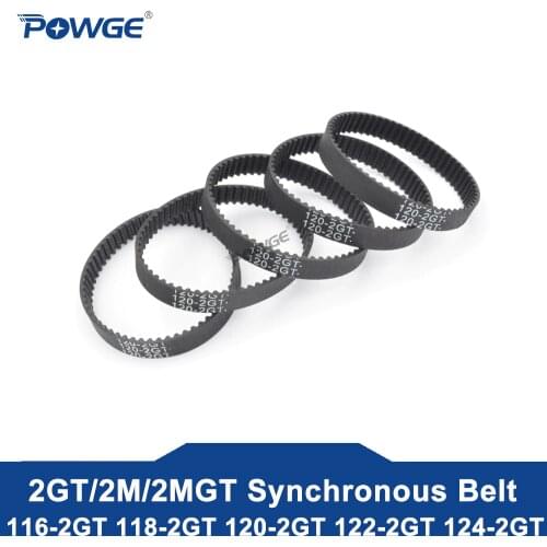 POWGE GT3 2MGT 2M 2GT Synchronous Timing Belt Pitch Length 116/118/120/122/124 Width 6mm/9mm Teeth 58 59 60 61 62 in Closed-loop