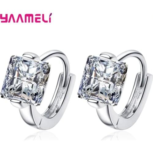 Promotion Square CZ Diamond Ear Brincos Earrings for Women Girls Fine 925 Sterling Silver Shiny Wedding Engagement Pendientes
