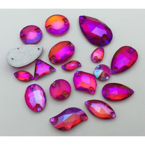 All Sizes Shapes Lt Siam AB Color Glass Crystal Sew on Rhinestone Flat Back Drop,Navette,Rivoli,Oval,Cosmic,S Sew-on Stone