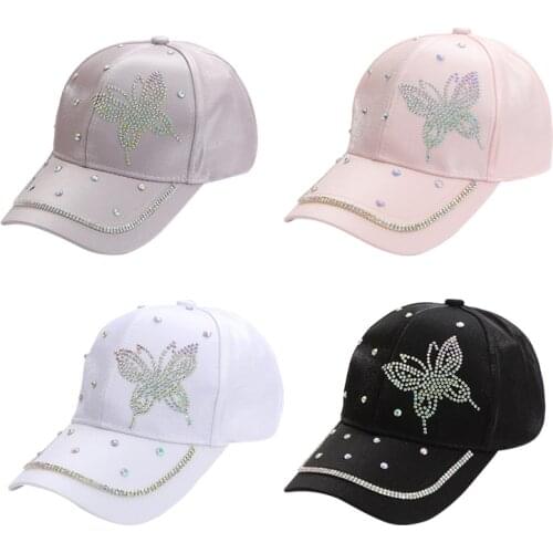 2021 Autumn Womens Baseball Cap Women Full Crystal Colorful Big Butterfly Hat Cotton Shiny Metal Snapback Caps Hip Hop Hats