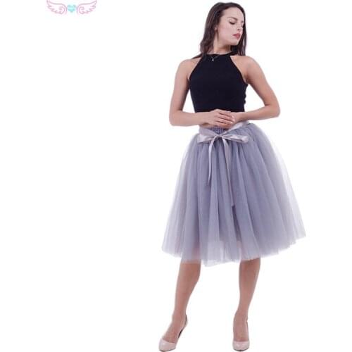7layers 65cm gray color tulle skirt women skirt soft high quality Wedding bridesmaid Petticoat Skirt 2017 faldas saia jupe