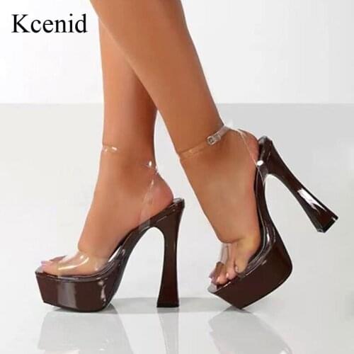 Kcenid Fashion Open Toe Platform High Heels Sandals Transparent PVC Ankle Strap Ladies Shoes Summer Dress Clubwear Sandals Women