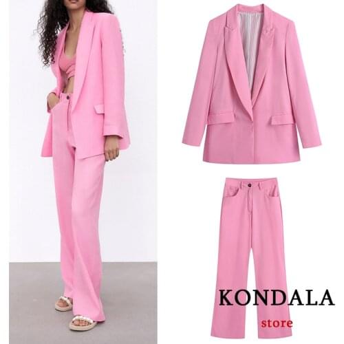 Women Chic Pink Office Lady Blazer Za 2021 Long Sleeve V Neck Single Button Oversized Jackets Elegant Solid Stylish Blazer