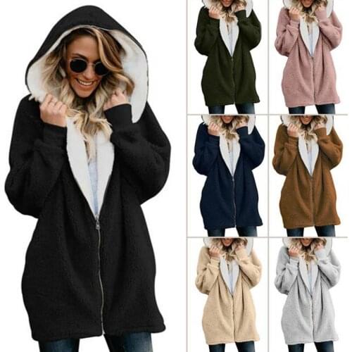 Women 2021 autumn and winter new hooded zipper cardigan plush sweater plush sweater