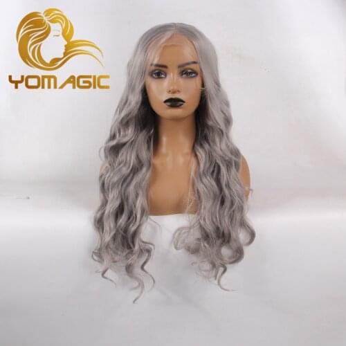 Yomagic Light Gray Color Synthetic Hair Lace Front Wigs for Women Natural Hairline For Cosplay Glueless Lace Wigs Wave