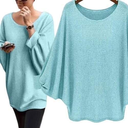 Women Solid Color Oversized Batwing Sleeve Sweater Long Sleeve Jumper Pullover