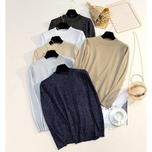 Sweater Womens 2019 Autumn Winter Korean Loose Casual Female Round neck Shiny Lurex Pullover Long Sleeve Basic Jumper pull femme