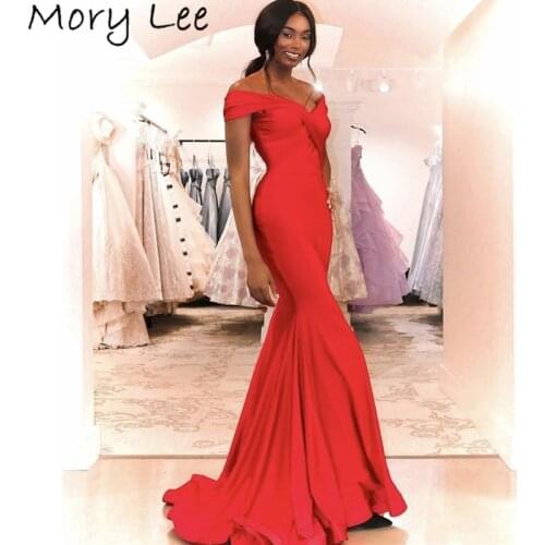 New Arrival Evening Dresses Simple Off The Shoulder Zipper Back Mermaid Silk Satin Evening Dresses vestidos de fiesta de noche