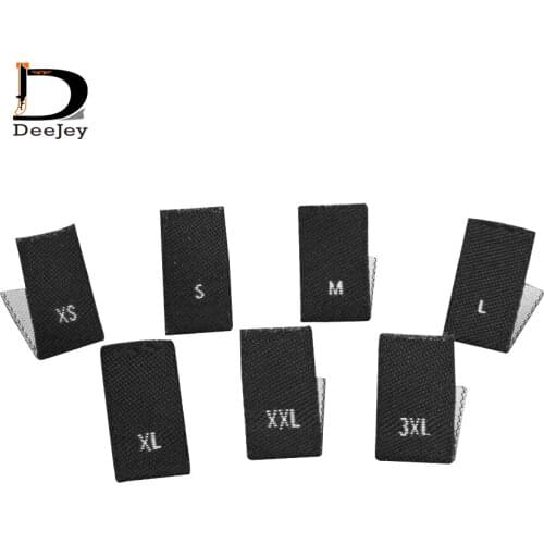Stock washable cut folded separate 1.2*2cm woven size tags dress size black labels XS S M L XL XXL 3XL 100pcs lot
