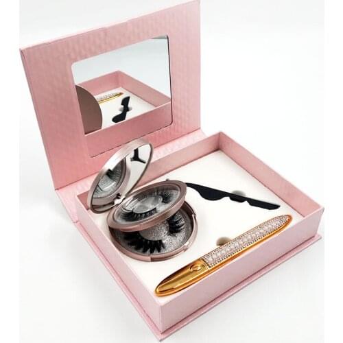 2pcs 3D Eyelashes Hand Made Lashes Glue-free Magnetic-free Waterproof No Blooming Eye Liner Pencil With Twizeer Eye Makeup Set