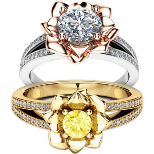 2018 Brand New Drop Shipping Smooth Rings Simple Fashion Jewelry 925 Silver&Gold Fill AAA Cubic Zirconia Flower Wedding Ring Set