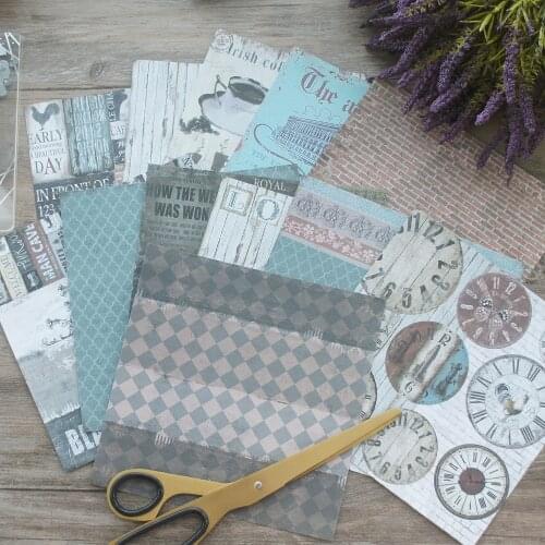 24 Sheets DIY 12 Style 15.2*15.2cm Blue Retro Coffee Shop Theme Craft Paper Scrapbooking Creative Paper DIY Gift Use