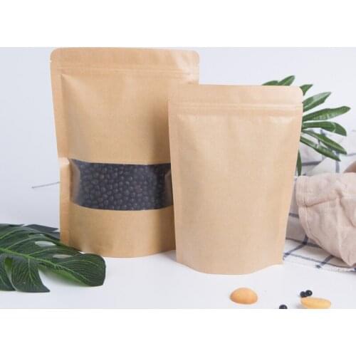 30Pcs/ Lot 9*14cm Kraft Paper W/ Dull Polish Window Stand Up Pack Bags Pastry Storage Doypack Zip Lock Slippy Kraft Paper Pouch