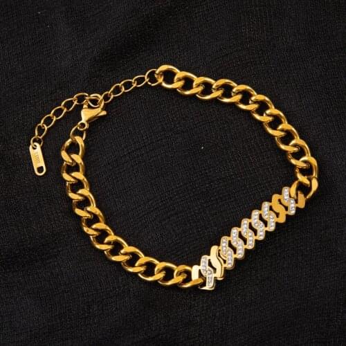 316L Stainless Steel Zircon Letter S Geometric Thick Chain Bracelets For Women Fashion Trend Fine Jewelry Birthday Party Gift