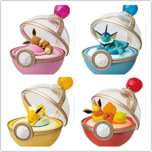 4pcs/set Dreaming Case Sleeping Eevee Vaporeon Jolteon Flareon Mini PVC Figures Anime Cartoon Monster Toys