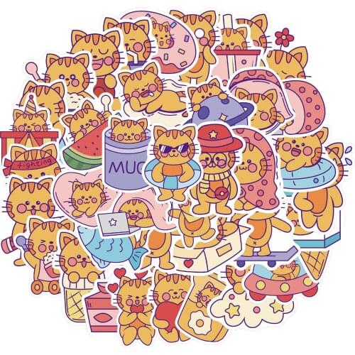 40pcs Cartoon Cats Daily Graffiti Stickers Trolley Case Water Cup Diary Notebook Waterproof DIY Stickers