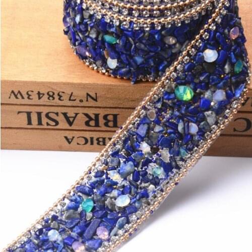 5pcs Blue Beads Lace Trim Rhinestones Appliques Sewing On Wedding Dress Shoes Phone Accessories Bridal Belt Crystal Decoration