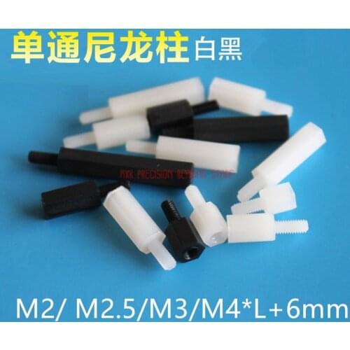 50pcs M2/ M2.5/m3/m4*l+6mm Thread Black Or White Spacing Screw Plastic For Pcb Motherboard Fixed Nylon Standoff Spacer Pillar