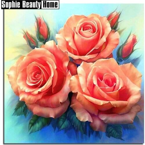 5D DIY Full Drill Diamond Painting Flowers Pink Rose Diamond Embroidery Cross Stitch Rhinestone Mosaic Wedding Decor 19B011