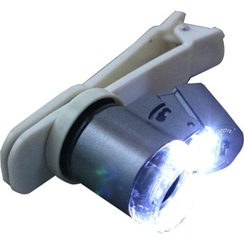 65X LED Jewelry Loupe Magnifying Glass Illuminated Pocket Cellphone Microscope Magnifier with Lamp and Mobile Phone Clip Adapter