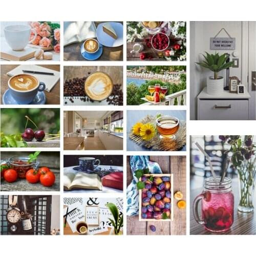 Beverage Handmade Gift Diamond Painting Coffee 5D Full Square Round Tea Mosaic Sticker Diamond Embroidered Fruit Cherry Wall Art